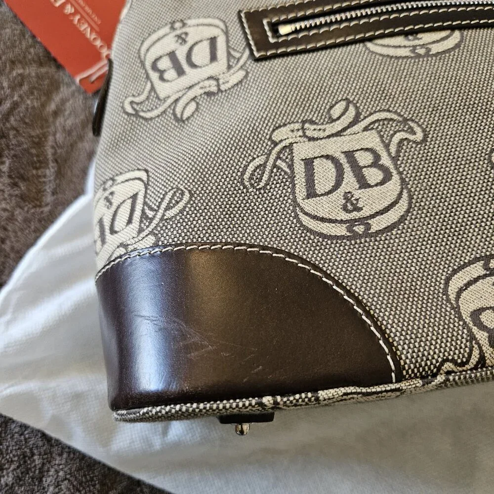 Dooney & Bourke DB Monogram Satchel + Wristlet Set NWT Gray Canvas Leather